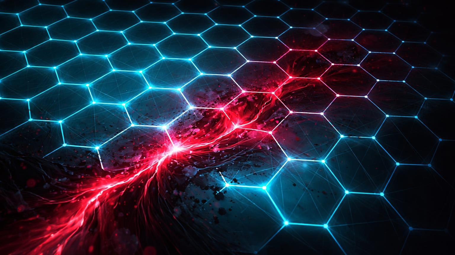 Fluxo tóxico vermelho infiltrando rede cristalina cyan, simbolizando lavagem de US$ 1 bi e risco crítico de segurança na Solana