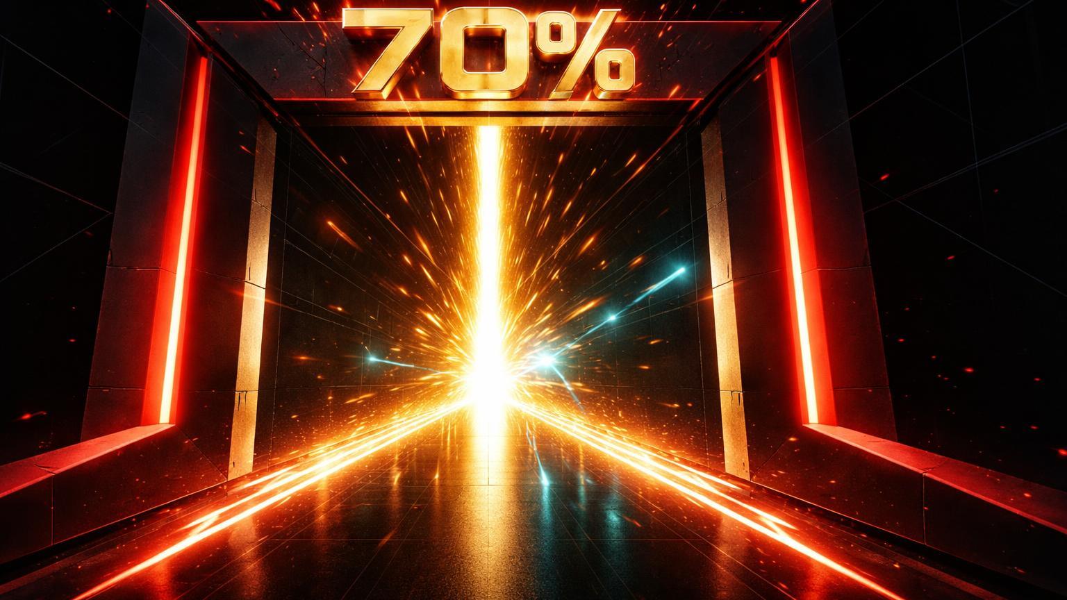 Janela geométrica estreita se fechando com '70%' bold e luz dourada escapando, simbolizando rallys de altcoins 70% mais curtos em 2026