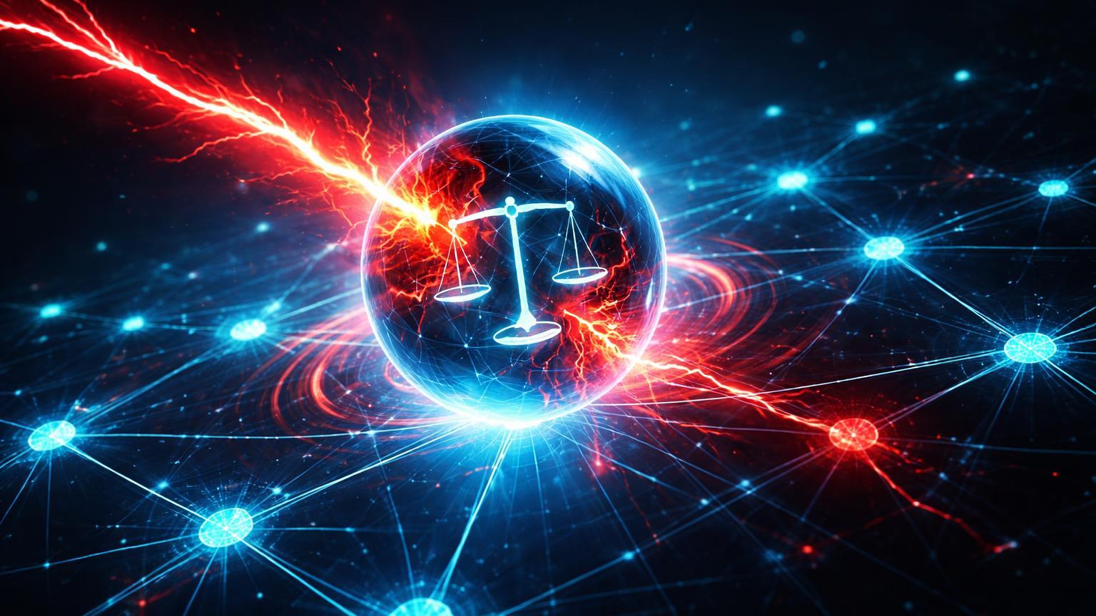 Rede DeFi com orbe de price feed distorcido por flash vermelho de loan exploit, ilustrando vulnerabilidade em protocolo de segurança