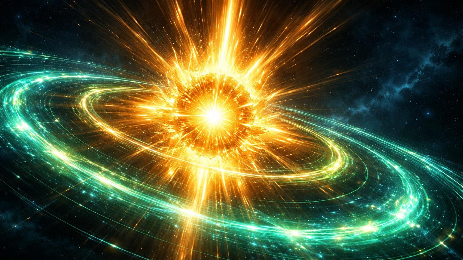 Núcleo estelar dourado pulsante com anéis cyan de atividade on-chain, simbolizando potencial trilionário de Solana e recordes da Avalanche em L1s