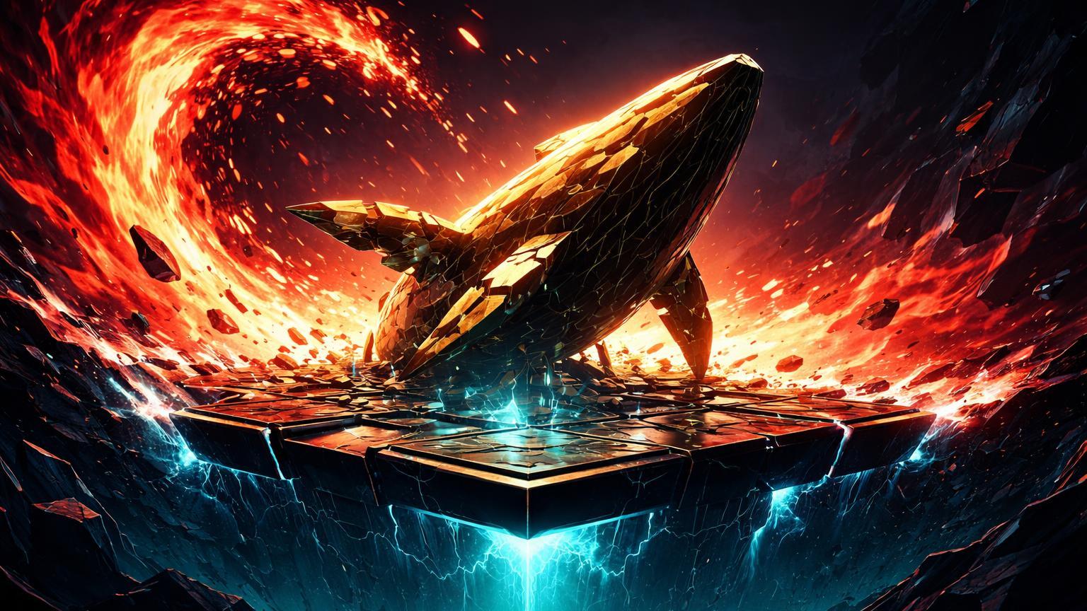 Onda vermelha colossal varrendo plataforma digital com silhueta de baleia intacta e luz cyan emergente, simbolizando liquidações recorde na Coinbase