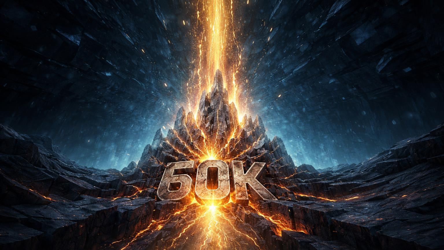 Estrutura cristalina no fundo de abismo digital com '60K' esculpido rachando e liberando luz dourada, sinalizando capitulação do Bitcoin em US$60 mil