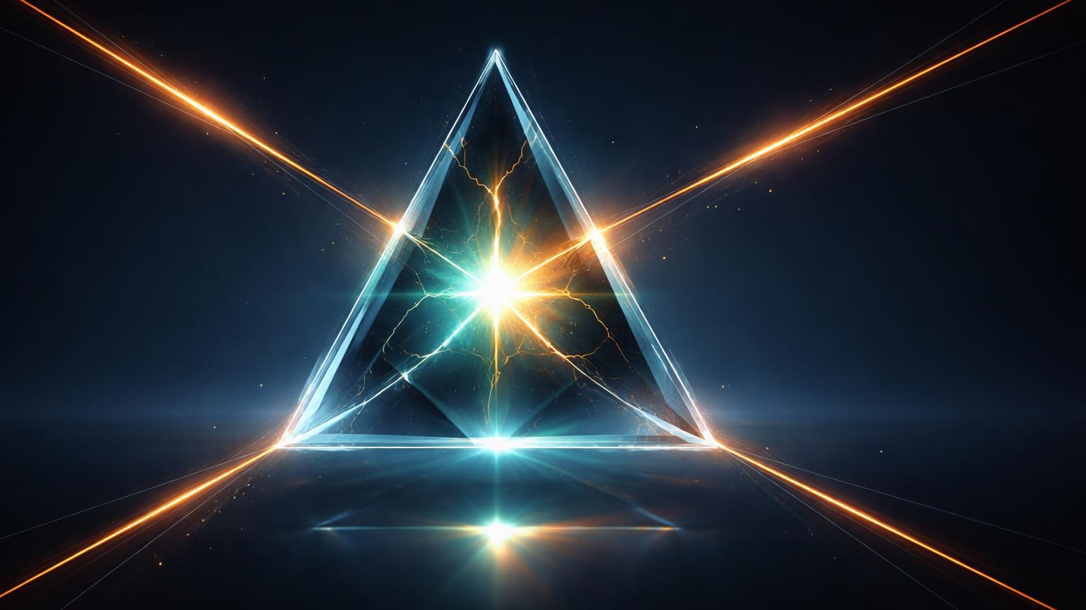 Triângulo cristalino abstrato comprimido por forças opostas com núcleo pulsante cyan-dourado, simbolizando compressão técnica do Ethereum