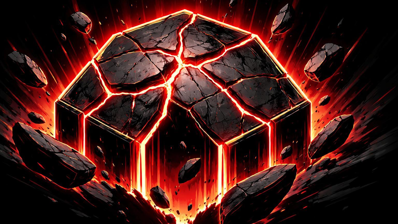 Cúpula hexagonal DeFi rachando com luz vermelha vazando, simbolizando colapso do ZeroLend e alerta para saques urgentes em DeFi