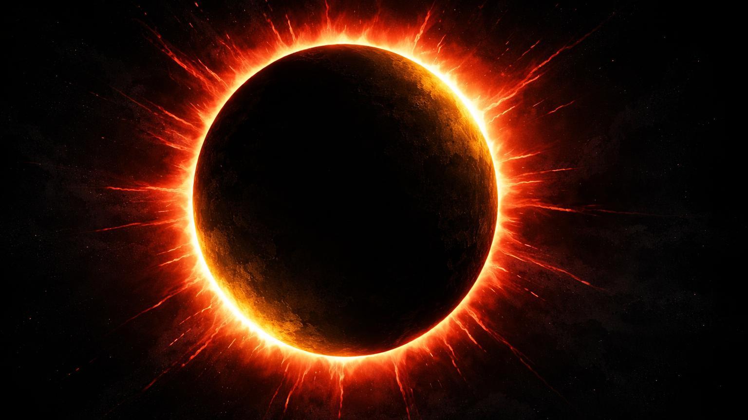 Eclipse escuro cobrindo sol dourado do Bitcoin com raios vermelhos, simbolizando pior queda desde 2022 por Fed hawkish e tensões globais