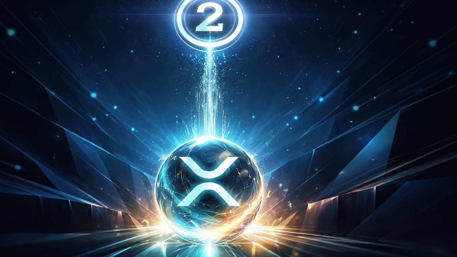 Esfera cristalina XRP no fundo de abismo digital, com feixe de energia mirando alvo '2' luminoso, simbolizando análise on-chain de recuperação