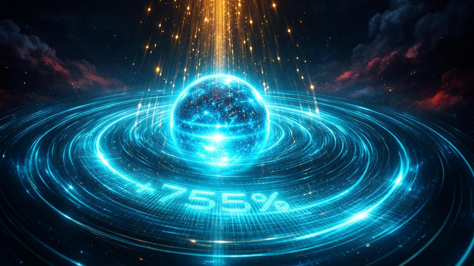 Núcleo Solana cyan pulsante emitindo ondas de volume +755% e atraindo influxo dourado de ETFs, ignorando nuvens de queda no preço