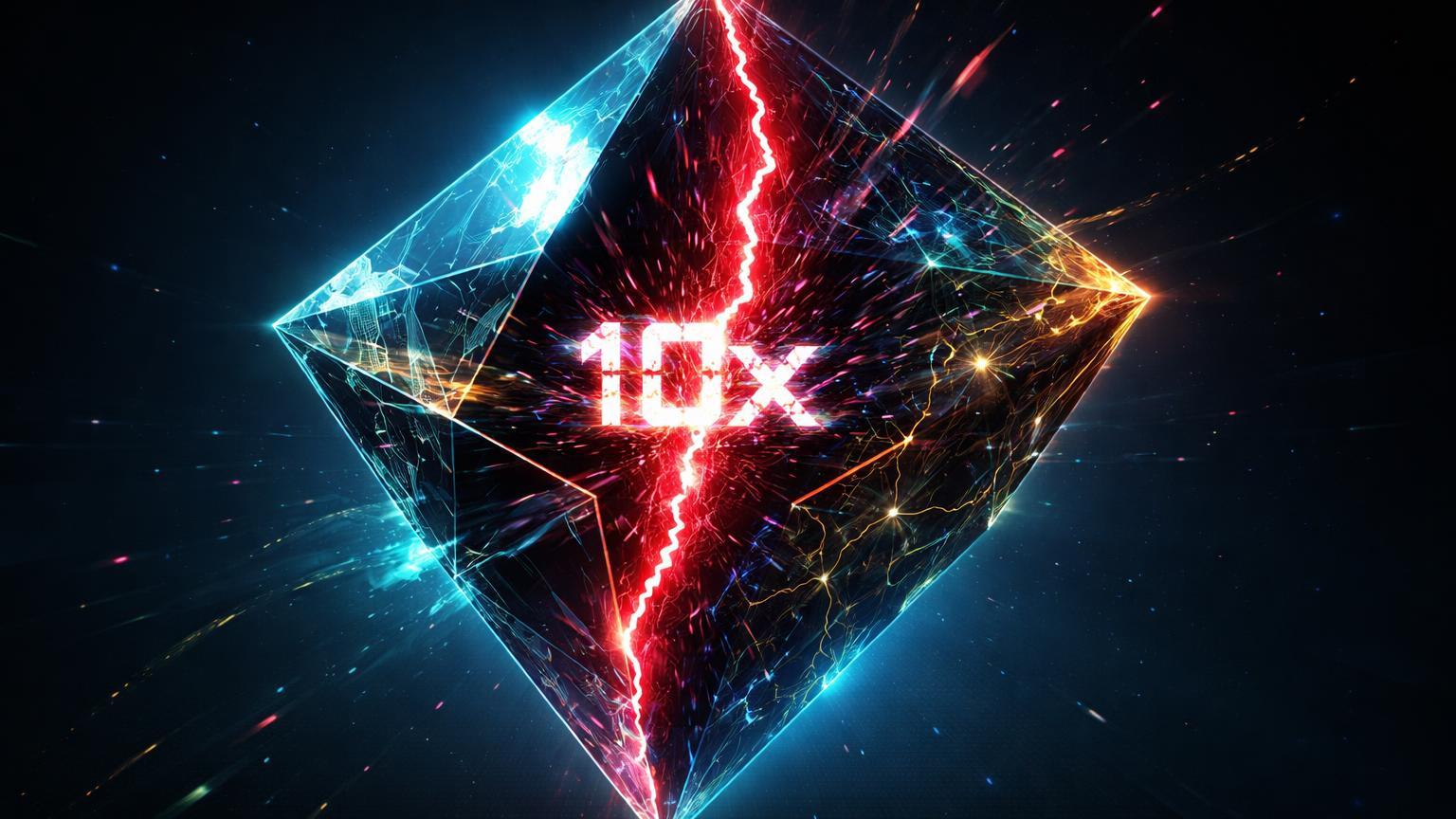 Prisma híbrido Ethereum-IA com fissura vermelha revelando '10x' glitchado, simbolizando riscos de MEV e jailbreaks SAHA em DeFi e LLMs