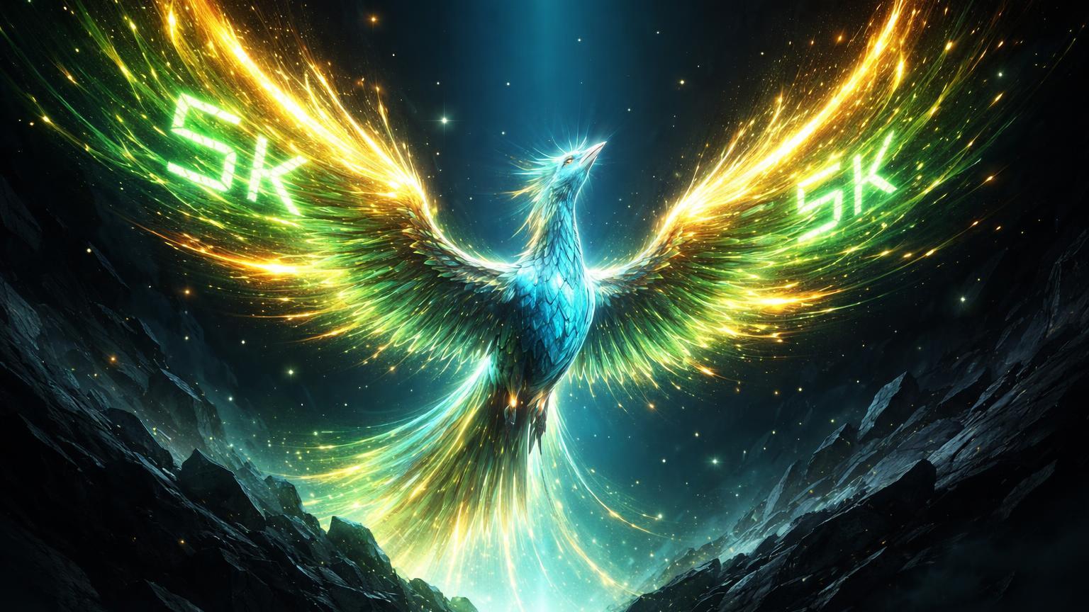 Fênix digital com asas de yield verde e dourado emergindo de abismo, simbolizando upside de 5.000% na recuperação do PENDLE em DeFi